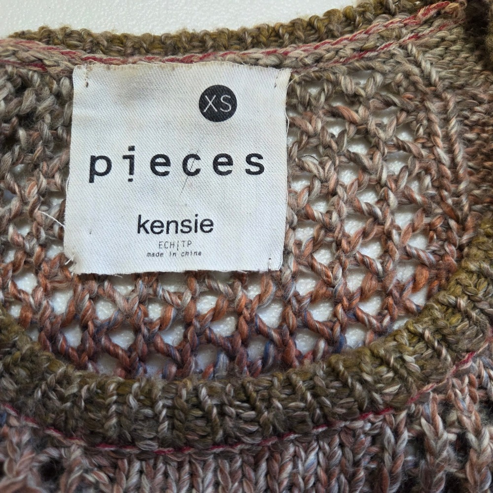 Pieces Kensie Boho Rainbow Stripe Knit Grandpa Sweater Top XS Open Weave - Picture 7 of 7